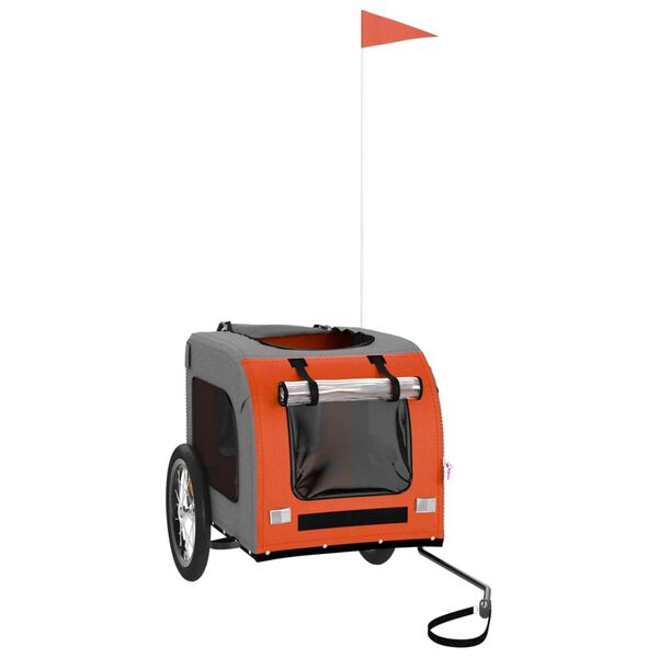vidaXL Kolesarska prikolica za hišne ljubljenčke oranžna in siva
