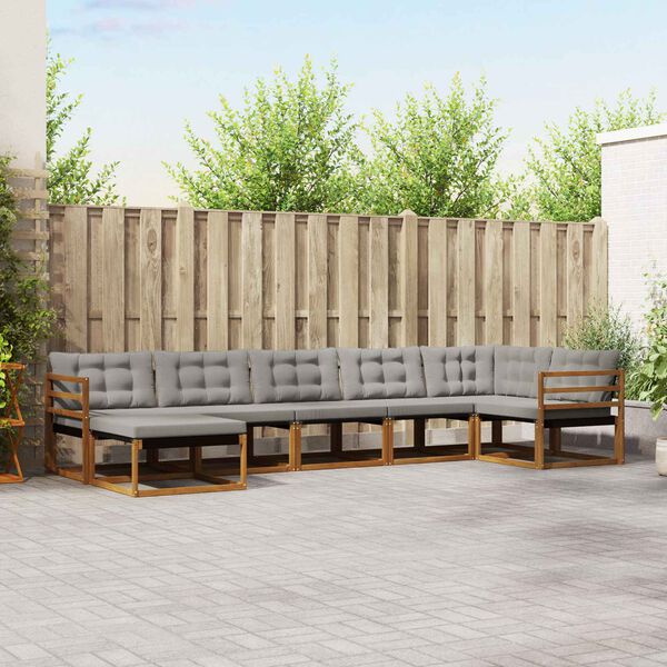 vidaXL Zunanja garnitura za sedenje 7 pcs Naravna in svetlo siva