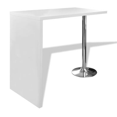 vidaXL Barska miza MDF z 1 kovinsko nogo visok sijaj bela