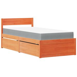 vidaXL Postelja s predali in vzmetnico vo&scaron;č. rjava 90x190 cm borovina