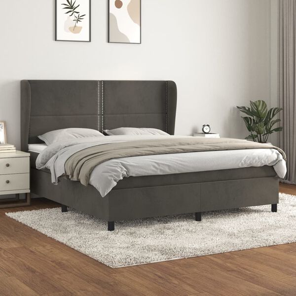 vidaXL Box spring postelja z vzmetnico temno siva 160x200 cm žamet