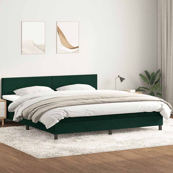 vidaXL Box spring postelja z vzmetnico temno zelena 180x220 cm žamet