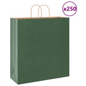 vidaXL Papirnate vrečke 250 kosov z ročaji zelene barve 45x17x48 cm