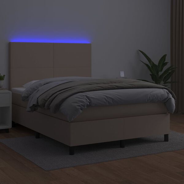 vidaXL Box spring postelja z vzmetnico LED kapučino 140x200 cm