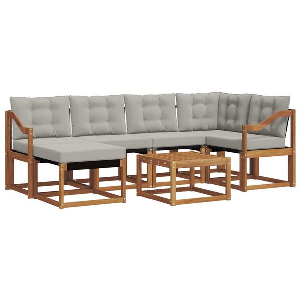 vidaXL Zunanja garnitura za sedenje 7 pcs Naravna in svetlo siva