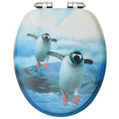 vidaXL Deska za WC školjko s pokrovom 2 kosa mediapan dizajn pingvina