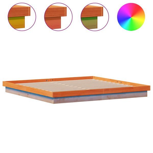 vidaXL LED posteljni okvir vo&scaron;čeno rjav 200x200 cm trdna borovina