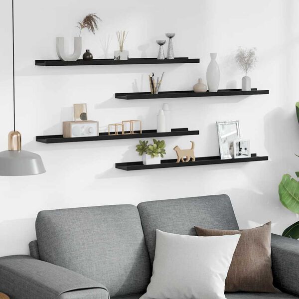 vidaXL Stenske police 4 kosi črne 80x9x3 cm