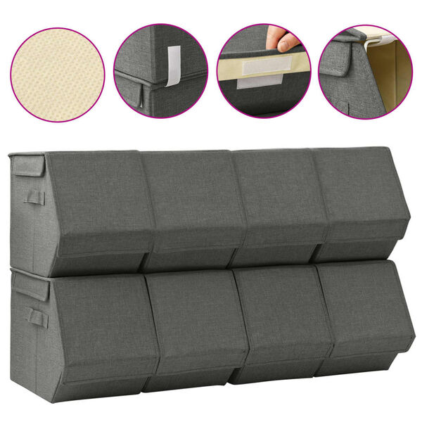 vidaXL Zložljive &scaron;katle s pokrovom 8 kosov blago antracitne