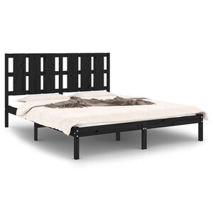 vidaXL Posteljni okvir črn iz trdnega lesa 150x200 cm