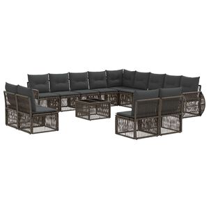 vidaXL Vrtna sedežna garnitura 14 pcs Siva in temno siva poli ratan