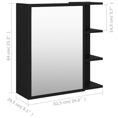 vidaXL Kopalniška omarica z ogledalom črna 62,5x20,5x64 cm iverna pl.