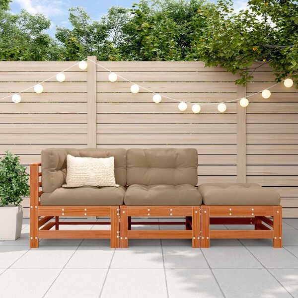 vidaXL Sekcijski kavč 3 Kos Voskan Rjava Masivna borovina