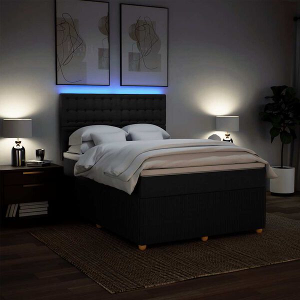 vidaXL Box spring postelja z vzmetnico črna 160x200 cm blago