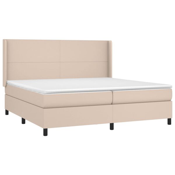 vidaXL Box spring postelja vzmetnico LED kapučino 200x200 cm um. usnje
