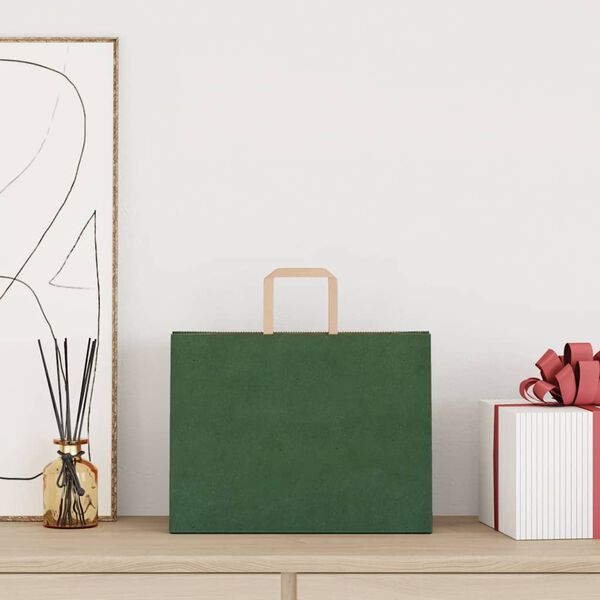 vidaXL Papirnate vrečke 250 kosov z ročaji zelene barve 32x17x25 cm