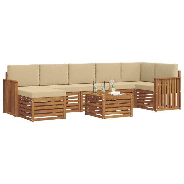 vidaXL Kotna sedežna garnitura z blazino 8 pcs Naravna in bež