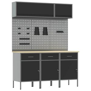 vidaXL Set delovnih omar s predalom s shranjevanjem 8 pcs Črna