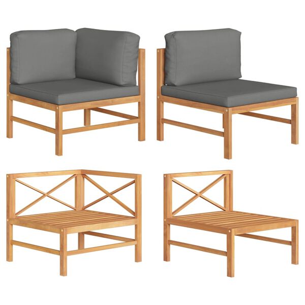 vidaXL Vrtna garnitura s temno sivimi blazinami 2-delna tikovina