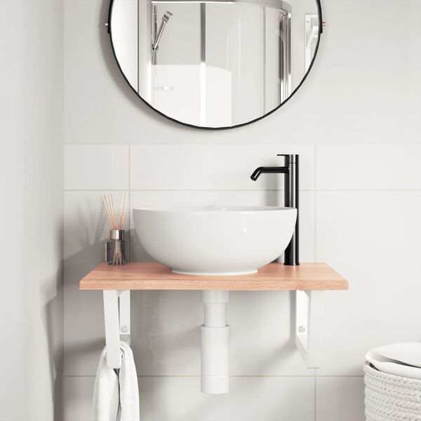 vidaXL Stenska polica za umivalnik jeklo in trdna hrastovina