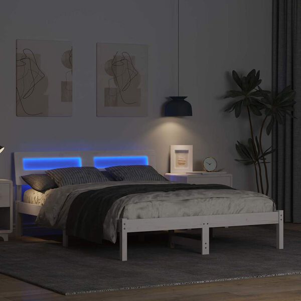 vidaXL Konstrukcija postelje Bela 140 x 190 cm Masivno borovo les