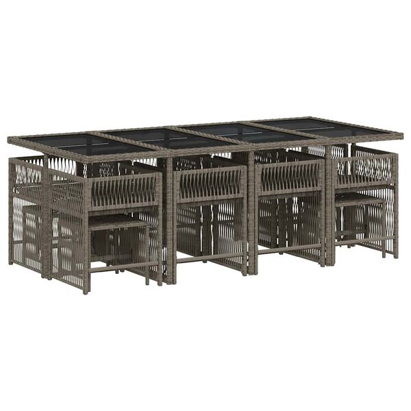 vidaXL Vrtna jedilna garnitura 13-delna z blazinami siv poli ratan