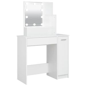 vidaXL Toaletna mizica z LED lučkami bela 86,5x35x136 cm