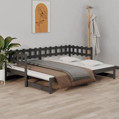 vidaXL Izvlečna dnevna postelja siva 2x(90x200) cm trdna borovina