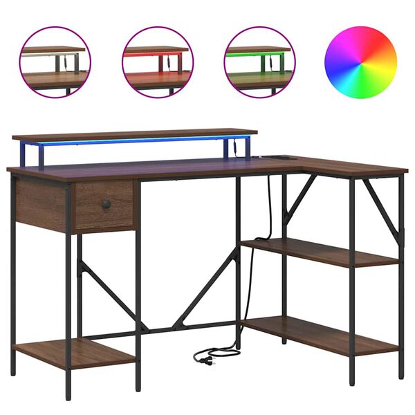 vidaXL Miza z LED lučmi Rjav hrast 120 x 79 x 86,5 cm Konstruiran les