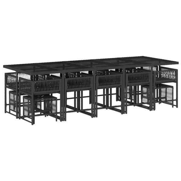 vidaXL Vrtna jedilna garnitura 15-delna z blazinami črn poli ratan