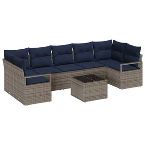 vidaXL Kavčna garnitura 8 pcs Siva poli ratan