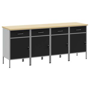 vidaXL Delovna omara s predalom 4 kos Črna in siva 200 x 55 x 85 cm