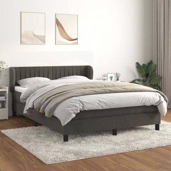 vidaXL Box spring posteljni z vzmetnico temno siv 140x190 cm žamet