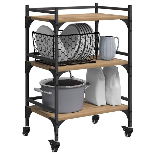 vidaXL Kuhinjski voziček Umetni hrast 50 x 35 x 75.5 cm