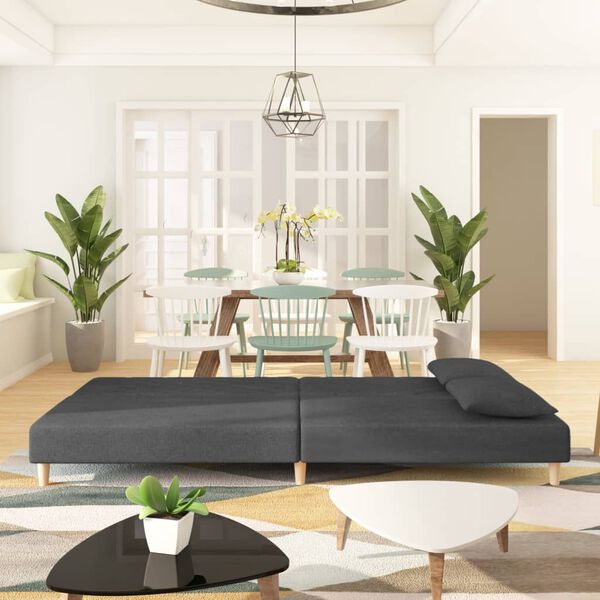 vidaXL Kavč dvosed z leži&scaron;čem in dvema blazinama temno sivo blago