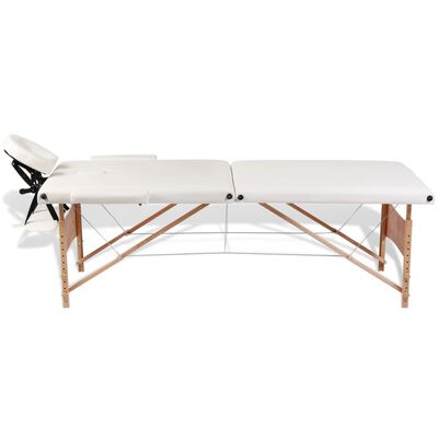 vidaXL Zložljiva masažna miza 2 coni z lesenim okvirjem kremno bela