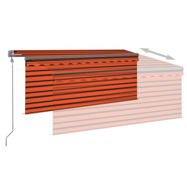 vidaXL Avtomatska tenda s senčilom LED + senzor 3,5x2,5m oranžna/rjava
