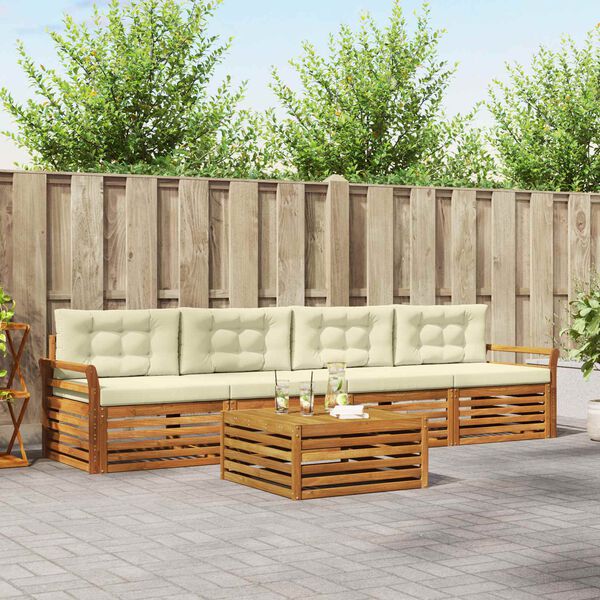 vidaXL Zunanja garnitura za sedenje z blazino 5 pcs Naravna in smetana