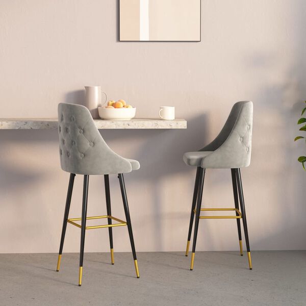 vidaXL Barski stolčki 2 kosa svetlo siv žamet