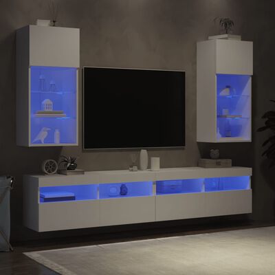 vidaXL TV omarica z LED lučkami 2 kosa bela 40,5x30x90 cm