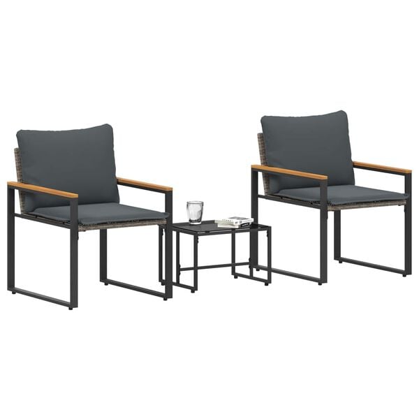 vidaXL Kompleti pohi&scaron;tva z blazino 3 pcs Siva in temno siva Ratan