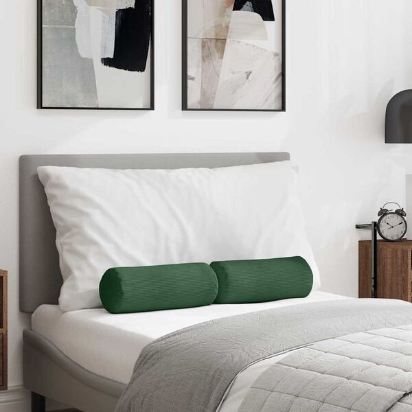 vidaXL Blazine 2 pcs Temno zelena &Oslash; 15 x 40 cm Žametna tkanina