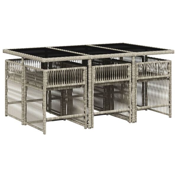 vidaXL Vrtna jedilna garnitura 7-delna z blazinami sv. siv poli ratan