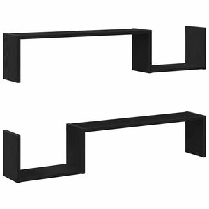 vidaXL Stenska polica s polico 2 pcs Črna Orehovina 100 x 15 x 20 cm
