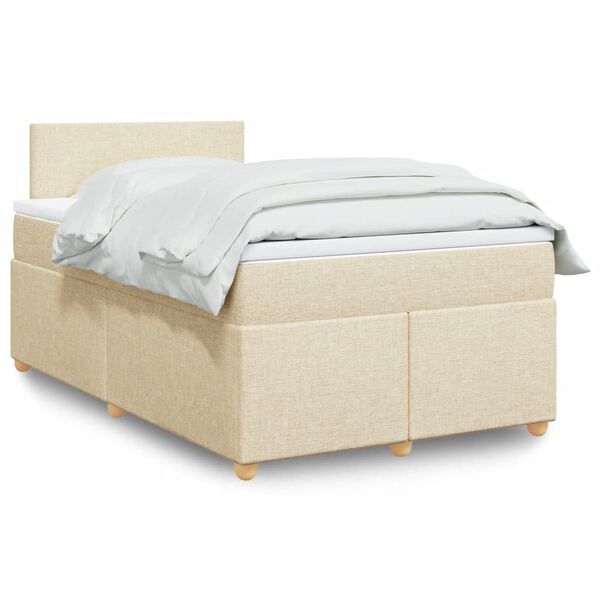 vidaXL Box spring postelja z vzmetnico krem 120x190 cm blago