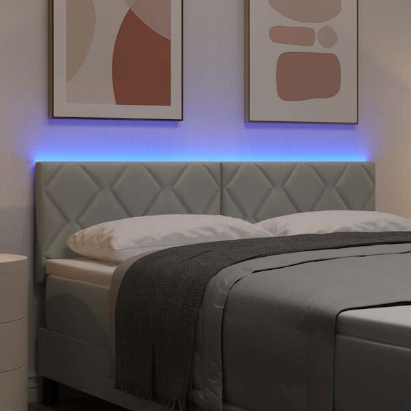 vidaXL LED glava postelje Svetlo siva 144 cm Umjetno usnje