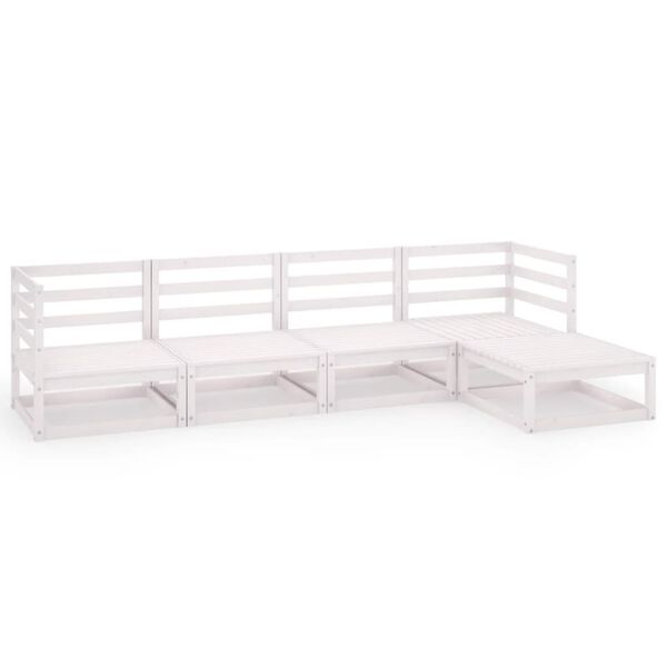 vidaXL Vrtna sedežna garnitura 5-delna bela trdna borovina