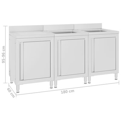 vidaXL Kuhinjska omarica za umivalnik 180x60x96 cm nerjaveče jeklo