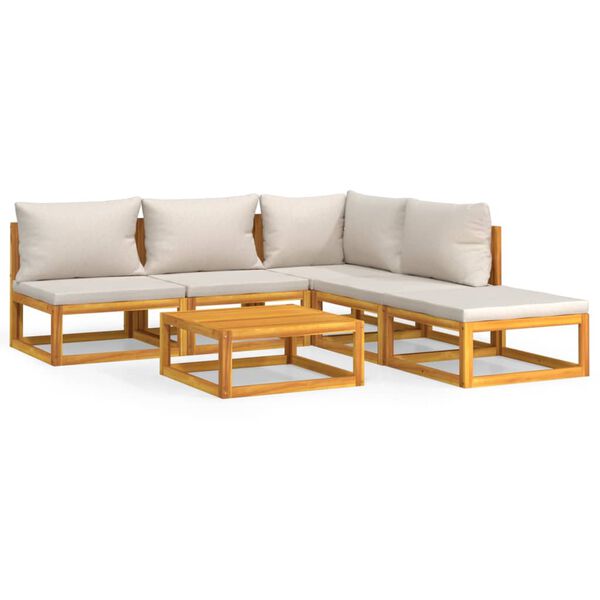 vidaXL Vrtna sedežna garnitura 6-delna svetlo sive blazine trden les