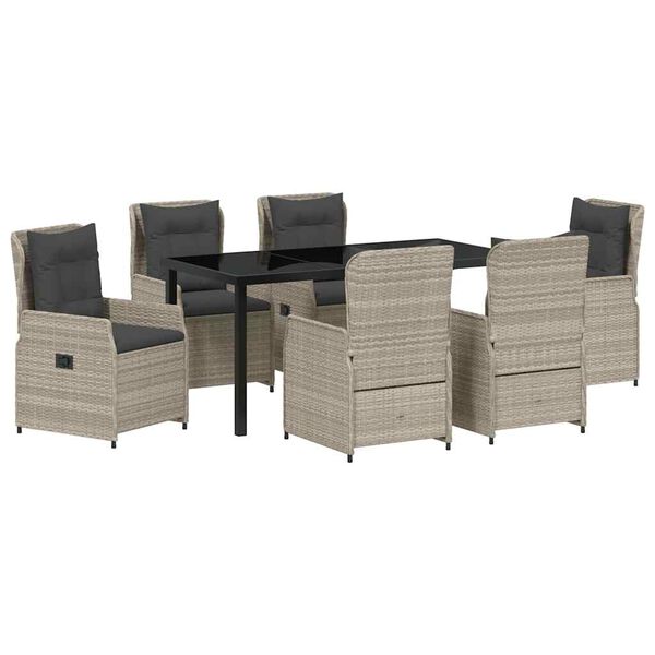 vidaXL Komplet za jedilnico v vrtu 7 pcs Svetlo siva poli ratan